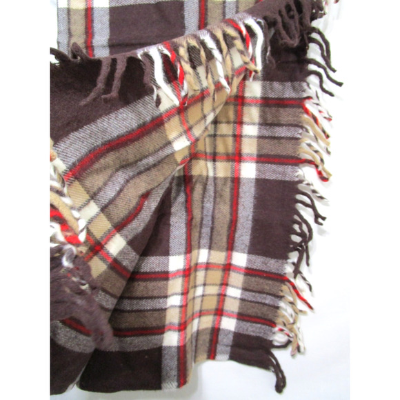 VTG Faribo Pak A Robe Brown & Red Plaid Wool Fringe Blanket 45" x 50" - Picture 7 of 7